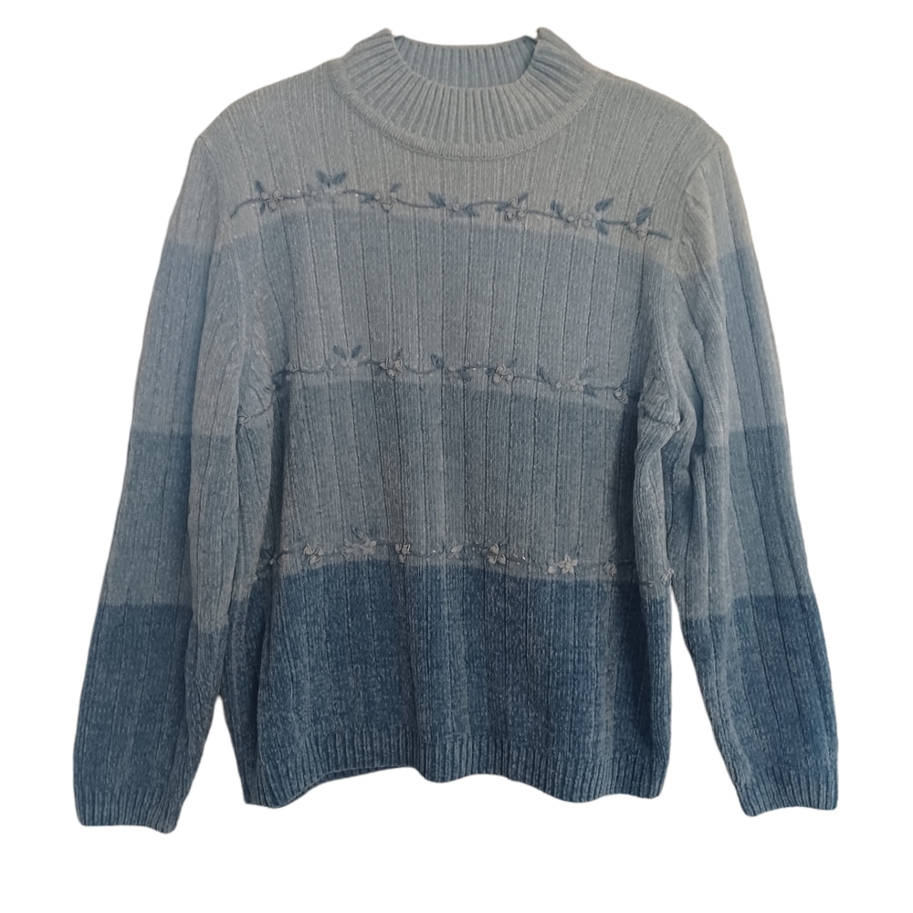 Stunning Cascade Blue Alfred Dunner Super Soft Floral Embellished Sweater